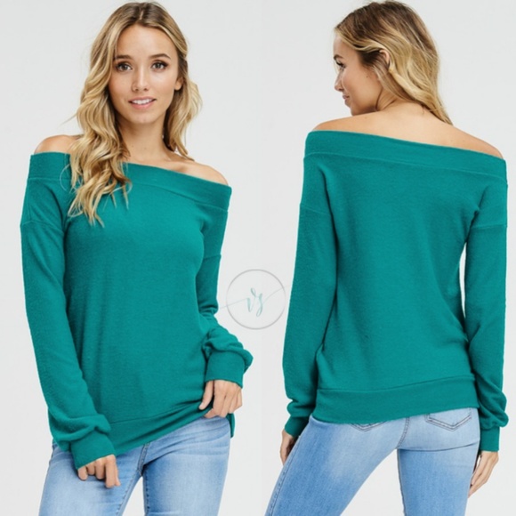 Vanille Style Sweaters - Last One❗️Teal Off Shoulder Sweater